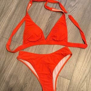 Neon Orange Ribbed Bikini Set – Top & High Cut Bottoms | Size XL